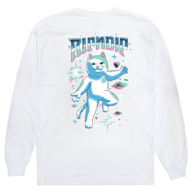 RIPNDIP Mean Cat High Street Style Arctic Meteor Cat Print Long Sleeve T-Shirt Women"s Black Loose and Versatile Top