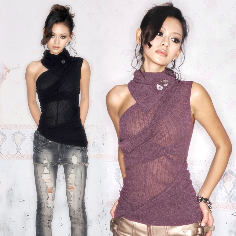 Floirds Market 3-Color Draped Deconstructed High-Neck Sleeveless Pleated Slim-Fit Slightly Sheer Knit Vest Floirds Market 3-Color Draped Deconstructed High-Neck Sleeveless Pleated Slim-Fit Slightly Sheer Knit Vest