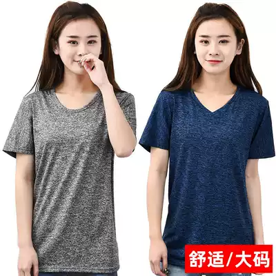 Fat plus size short sleeve T-shirt female moisture absorption quick-drying fat mm200 kg leisure sports half-sleeve shirt V-collar summer clothes