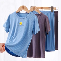 Childrens home Suits Suit Summer Short Sleeve Shorts Air Conditioning Suit Pyjamas Boy boy Two sets of thin strips of vertical bar
