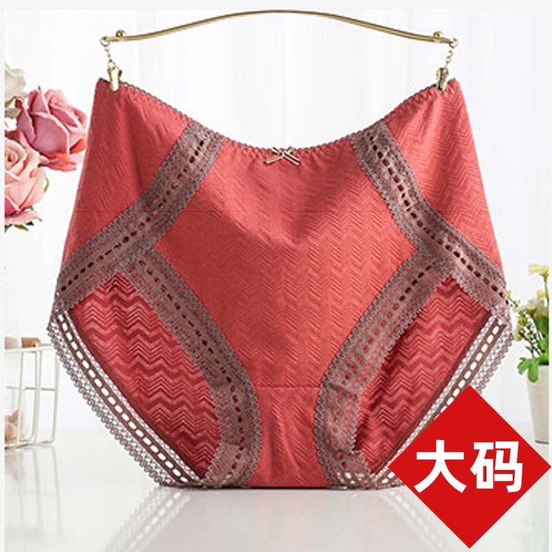 High waist large size underpants women fat mm200 catty Triangle Pants Head Sexy Lace Side Cotton safety pants Gats up overweight