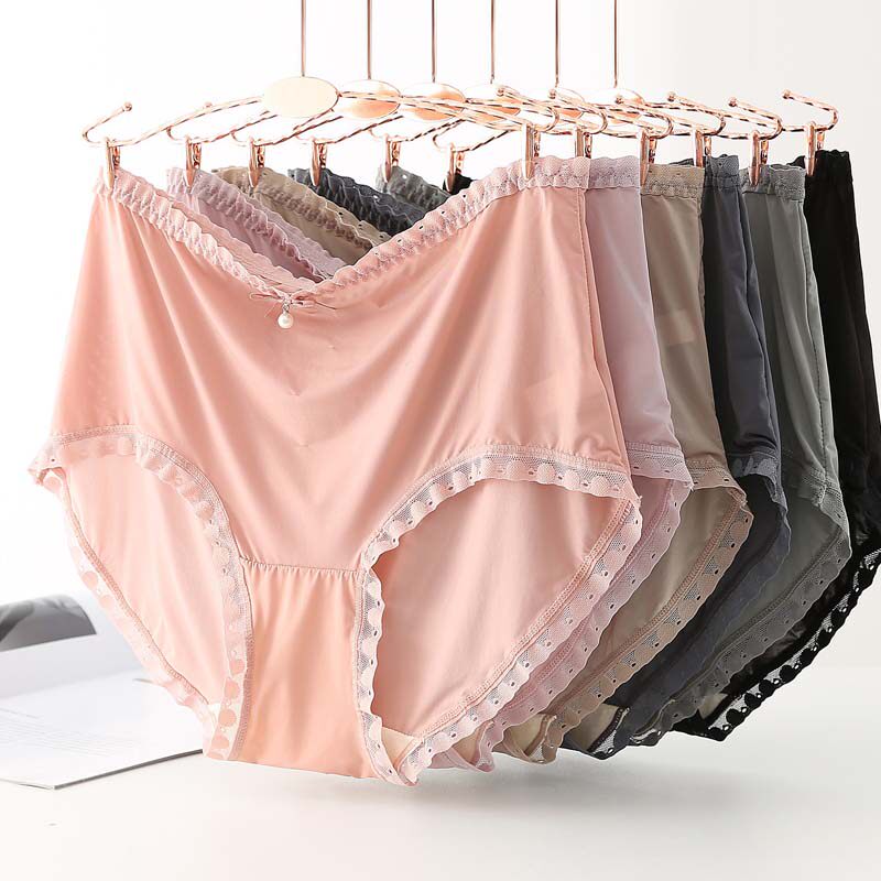 Add Fat Up Overweight mm200 Catty Lady Sexy Lace Middle Waist Triangle Underwear Transparent Hollowed-out Mesh Yarn Thin Summer