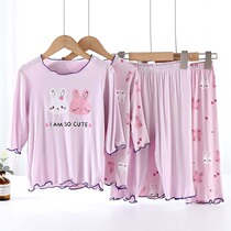 Soft Glutinous Children Air Conditioning Suit Summer Thin girls pyjamas 70% sleeves Home Short Sleeves Shorts Two Sets