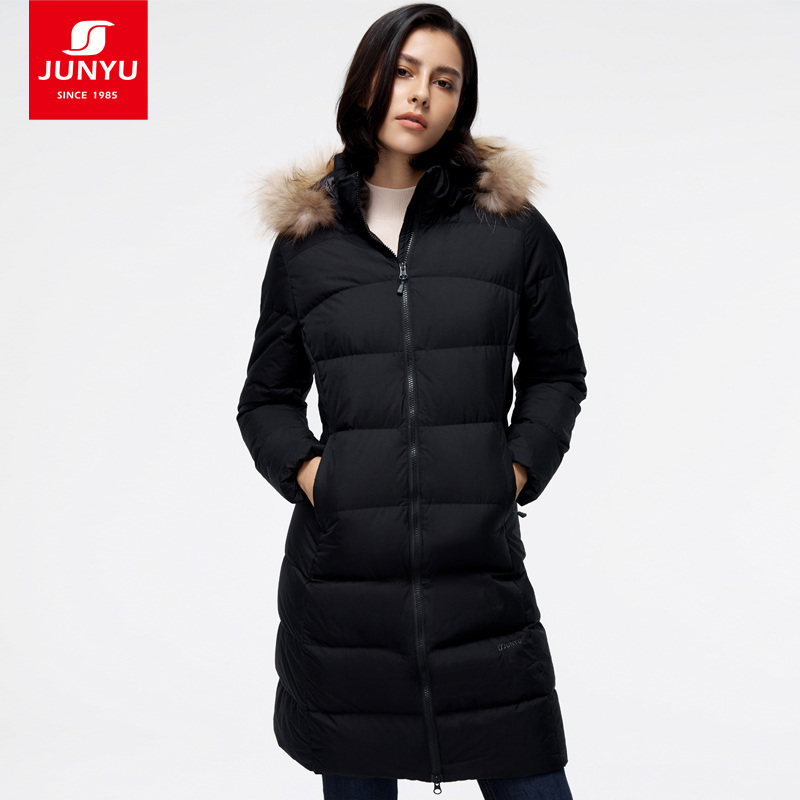 Monarch's Outdoor Anti-Season Goose Down Suit Woman 800 Punchback Long-style winter thickened winter Even cap raccoon dog real fur collar