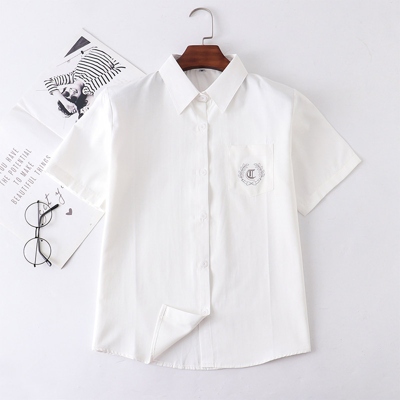 JK Uniform White Shirt Woman Short Sleeve Summer Original Foundation Day Ensemble Young Girl College Wind Embroidered Shirt Blouse