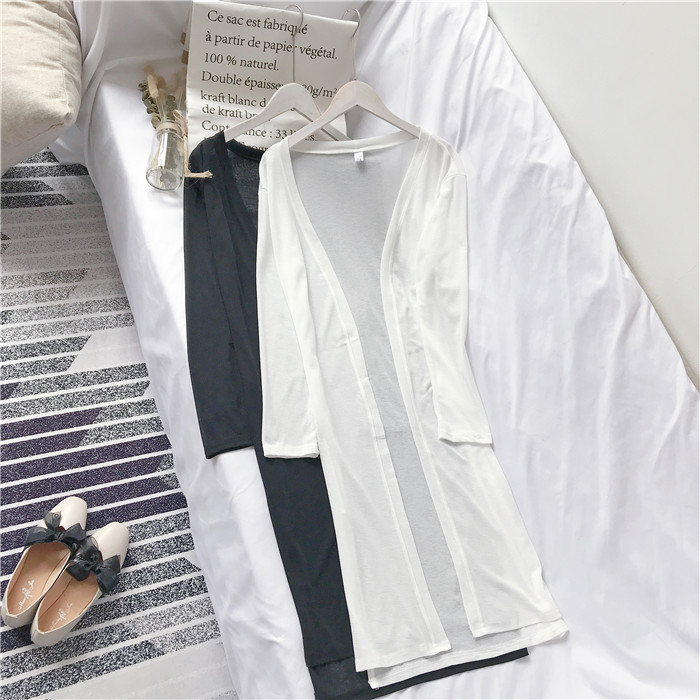 2018 mùa hè mới bên chia hem lỏng băng lụa đan áo khoác cardigan phần dài bên ngoài kem chống nắng mỏng áo choàng áo khoác len mỏng
