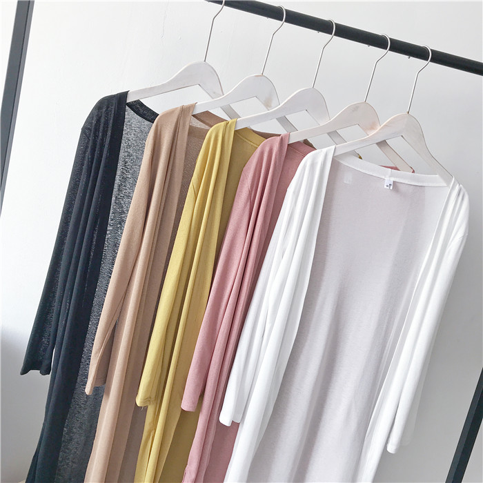 2018 mùa hè mới bên chia hem lỏng băng lụa đan áo khoác cardigan phần dài bên ngoài kem chống nắng mỏng áo choàng áo khoác len mỏng