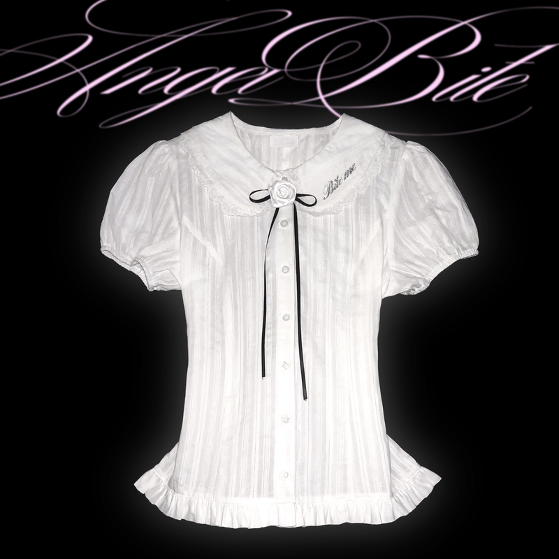 [Marumaru Angelbite]Angelbite Girly and Elegant Short-Sleeved Puff-Sleeve Summer Shirt