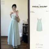 Летнее гибкое мятное трехмерное платье-комбинация, с открытой спиной