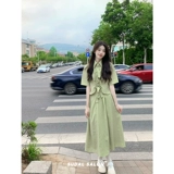 Цветная юбка, летний комплект, французский стиль, высокий воротник, широкая цветовая палитра, высокая талия