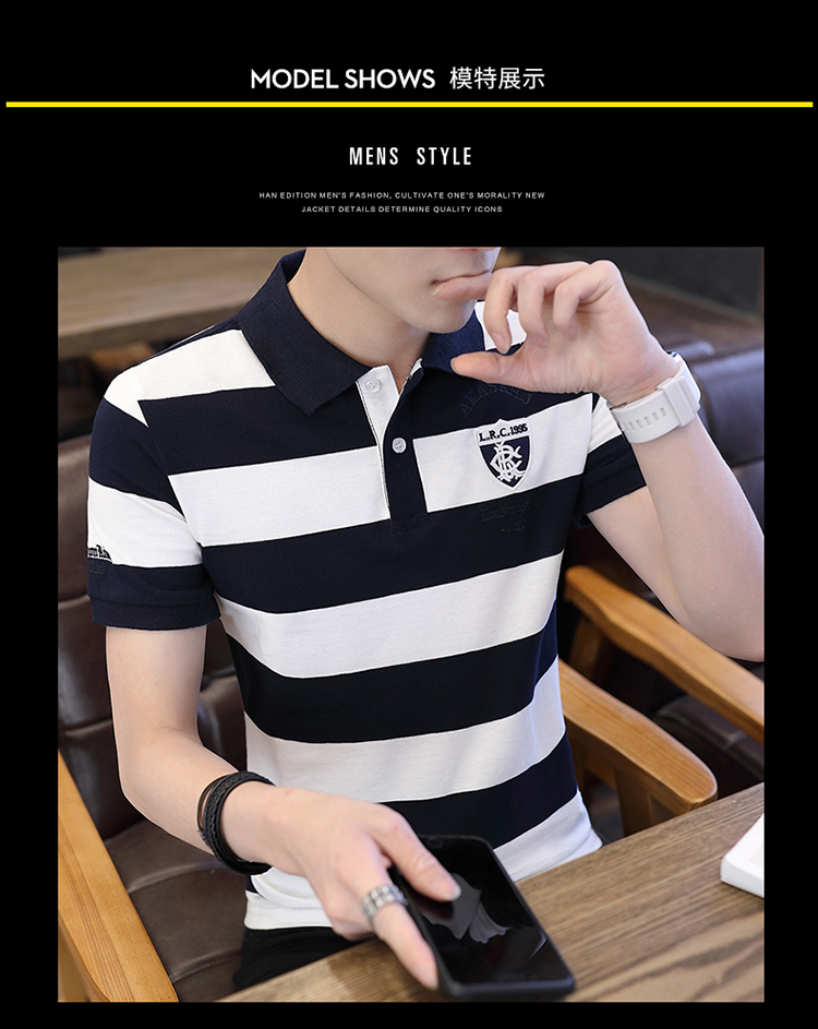 Mùa hè 2018 nam ngắn tay áo thun nam cổ chữ v đầu xuân nửa tay xu hướng quần áo cotton từ bi ve áo polo áo thun nam polo