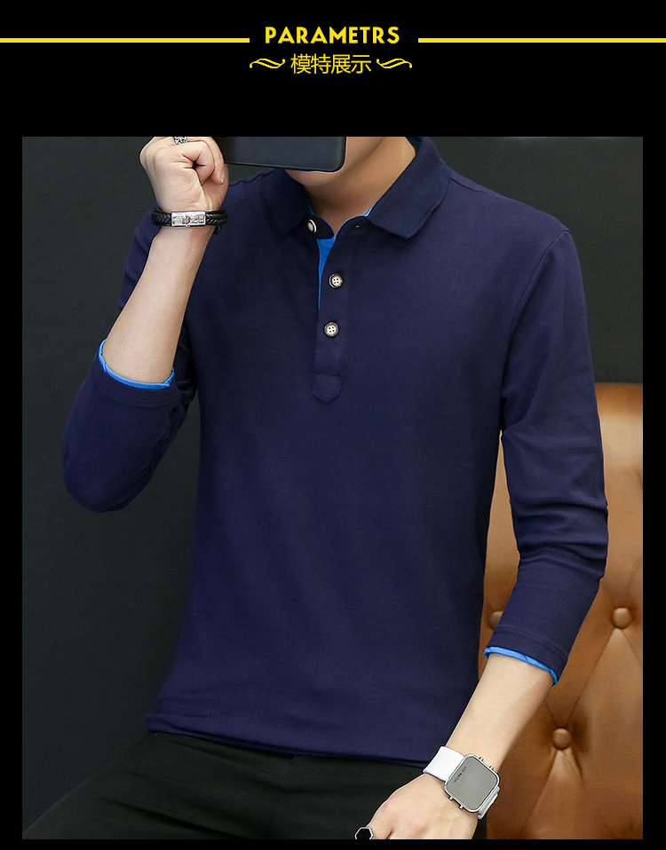 Qiuyi nam mới màu rắn áo thun dài tay cotton áo sơ mi cộc tay Áo thun mỏng thanh niên Paul từ bi mỏng áo khoác polo
