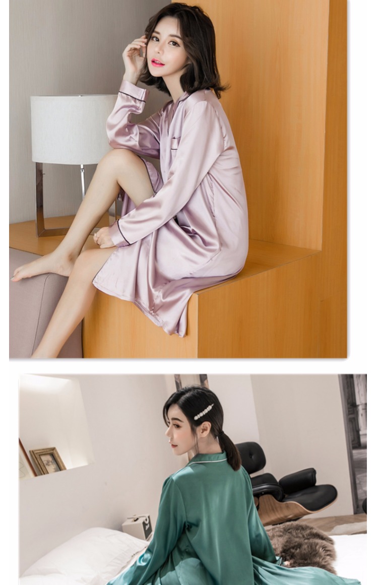 Bộ đồ ngủ nữ mùa xuân và mùa thu mô phỏng áo dài tay lụa cộng với phân bón XL chất béo MM200 pounds áo lụa gợi cảm mùa hè váy ngủ thanh niên mùa hè Hàn Quốc