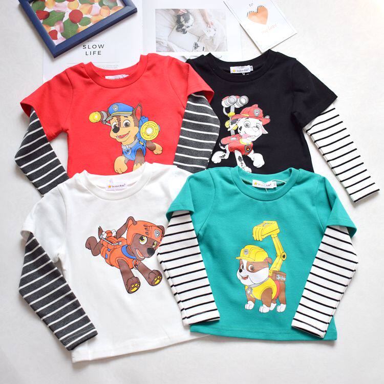 2020 autumn new boys and girls fake two-piece T-shirt children's baby cartoon bottoming shirt round neck pullover top tide