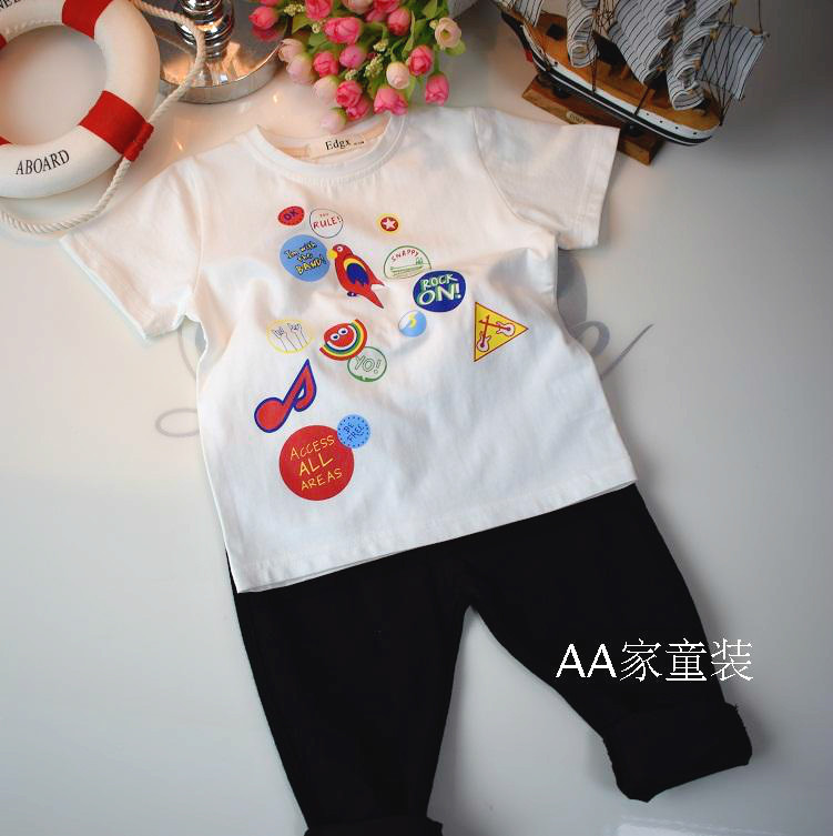 AA home male and female baby children's cotton printed pattern short-sleeved pullover T-shirt top bottoming shirt