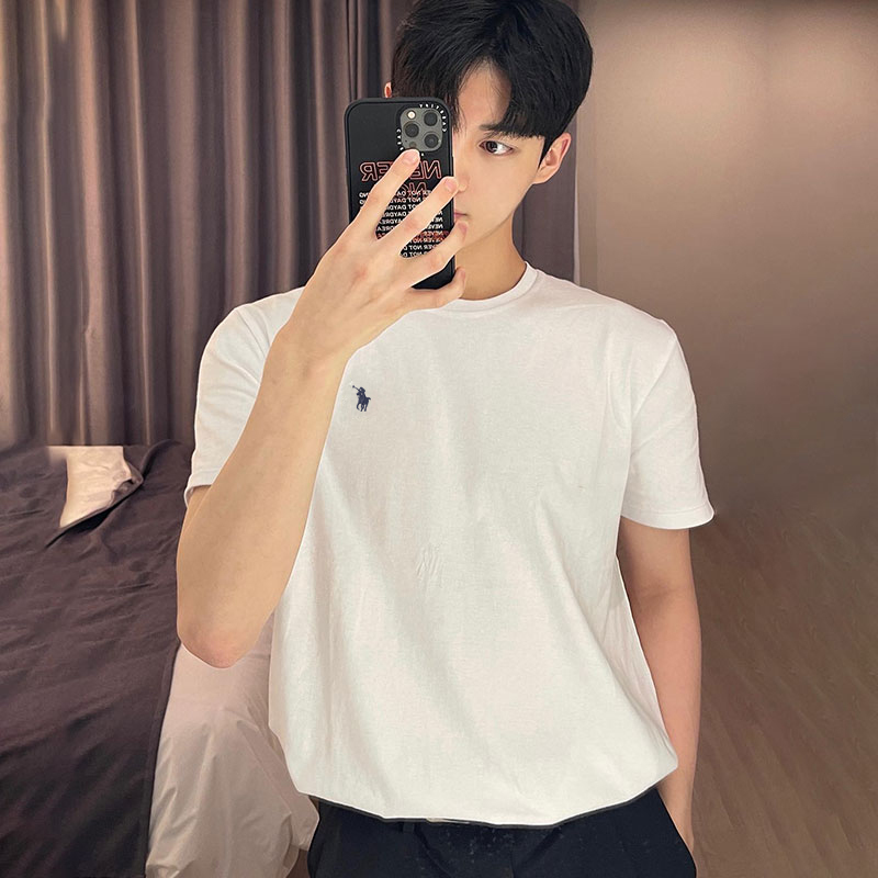2026 New Ralph Lauren Casual Short-Sleeve Pure Cotton T-Shirt for Men, Paul Large Size Crew Neck Tee for Summer