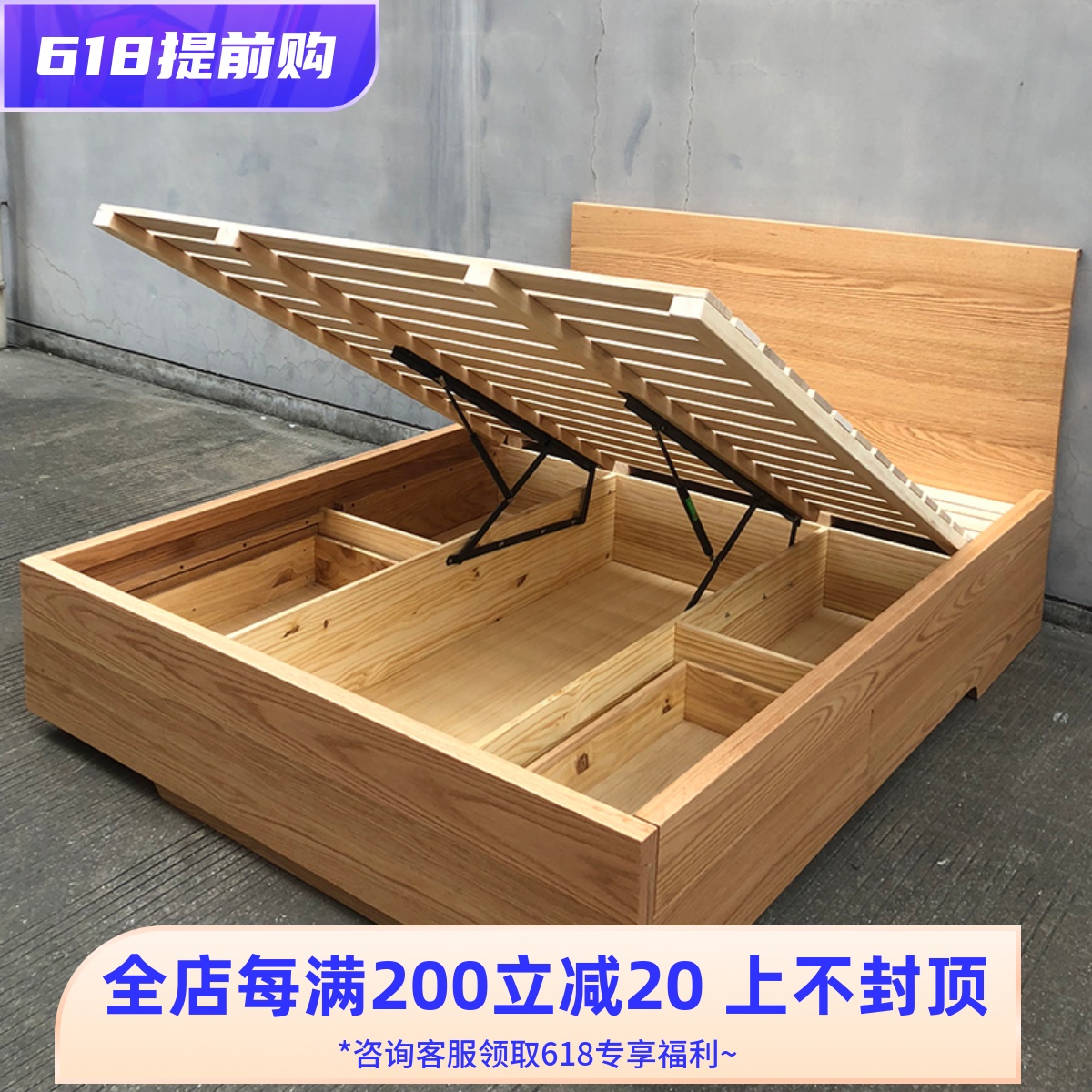 Nordic Solid Wood Bed Oak Wood Drawer Pneumatic Case Bed Black Walnut Wood Tatami Containing Bed 1 8 m Double beds