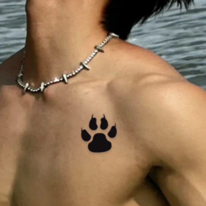 Herbal Juice Big Bear Paw Tattoo Stickers Cat Paw Dog Paw Bear Paw Wolf Paw Handsome Chest Tattoo Waterproof Long-Lasting for Men