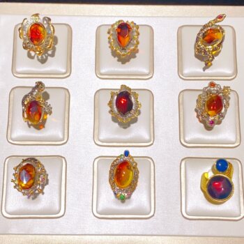 Mexican red and blue amber sterling silver ring