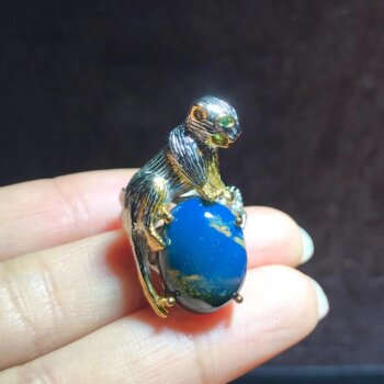 Natural dominican royal blue amber ring