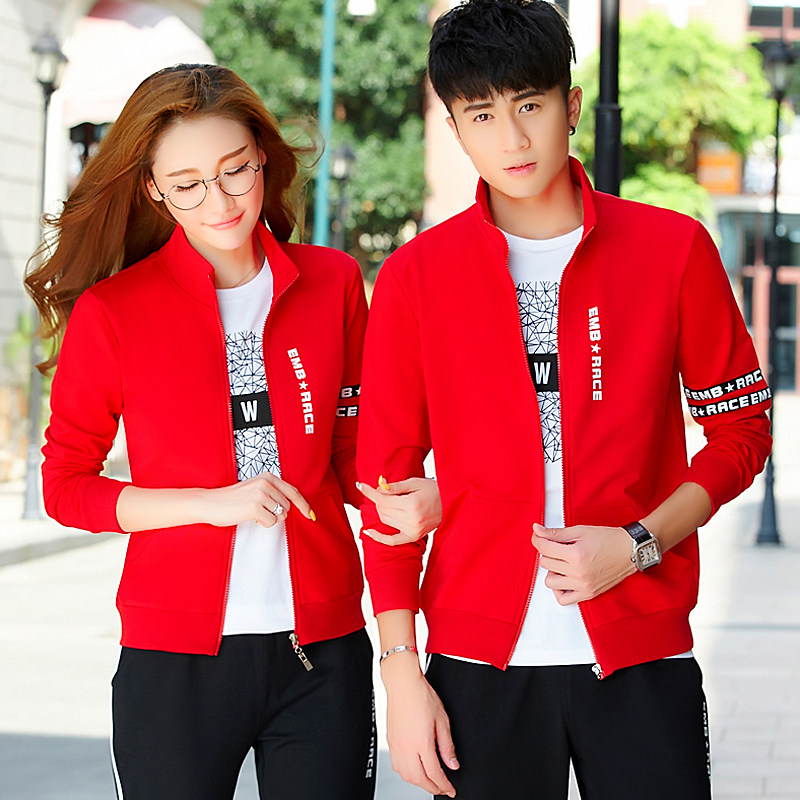 361春秋季运动服套装男乔丹情侣运动套装外套女纯棉休闲三件套服