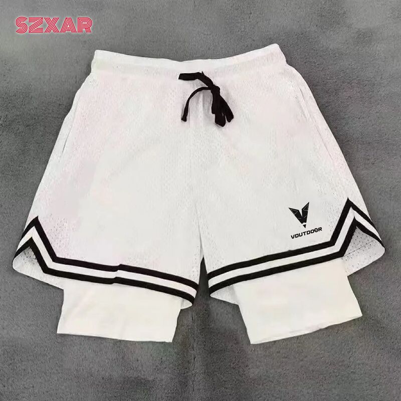 Vdutdoor Men's Basketball Shorts Double-Layered Knee-Length Running Fitness Sports Shorts with Inner Lining Three-Quarter Length Shorts Vdutdoor Men's Basketball Shorts Double-Layered Knee-Length Running Fitness Sports Shorts with Inner Lining Three-Quarter Length Shorts