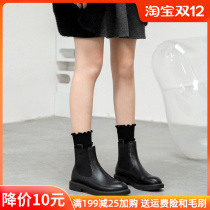 2020 Spring and Autumn new net red same leather horse boots female English style high boots thick soles Chelsea short boots women