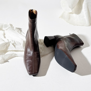 Korean style square toe short-tube back zipper fashion boots with thick heels