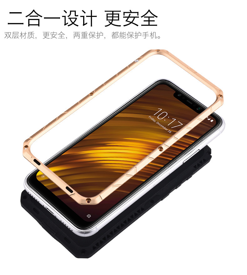 iMatch Water Resistant Shockproof Dust/Dirt/Snow-Proof Aluminum Metal Military Heavy Duty Armor Protection Case Cover for Xiaomi Pocophone F1