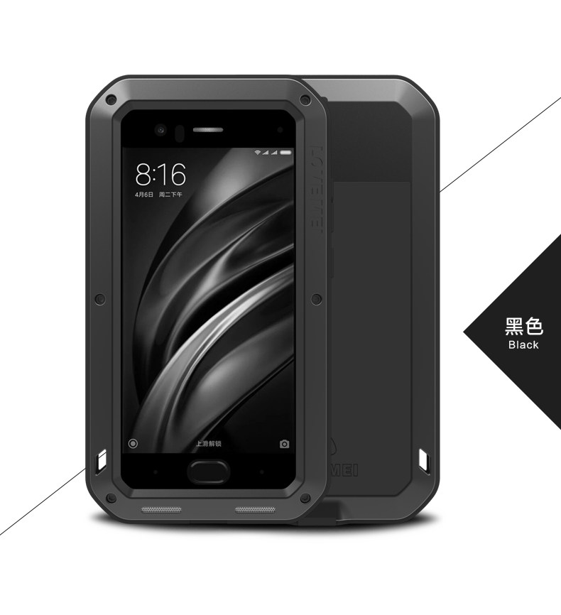 LOVE MEI Powerful Water Resistant Shockproof Dust/Dirt/Snow Proof Aluminum Metal Outdoor Gorilla Glass Heavy Duty Case Cover for Xiaomi Mi 6