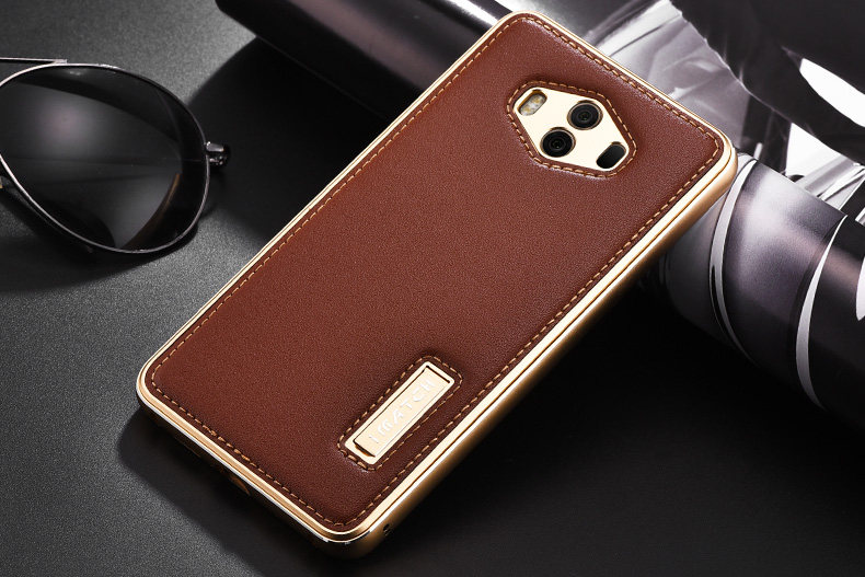 iMatch Luxury Aluminum Metal Bumper Premium Genuine Leather Back Cover Case for Huawei Mate 10