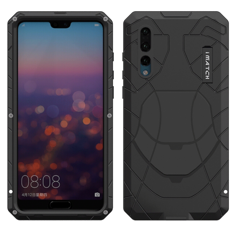 iMatch Water Resistant Shockproof Dust/Dirt/Snow-Proof Aluminum Metal Military Heavy Duty Armor Protection Case Cover for Huawei P20 & Huawei P20 Pro