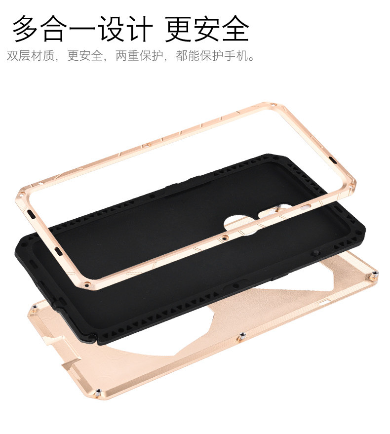 iMatch Water Resistant Shockproof Dust/Dirt/Snow-Proof Aluminum Metal Military Heavy Duty Armor Protection Case Cover for OnePlus 6