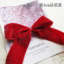 New 4cm quality silver velvet with red ribbon Christmas Day ribbon diy bow material Clothing accessories