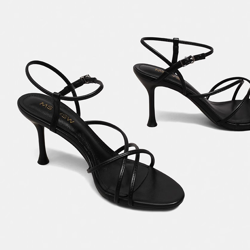Michael Kimi Black Sexy Open-Toe Sandals for Women 2026 Summer New Style One-Strap Stiletto High Heels for Women