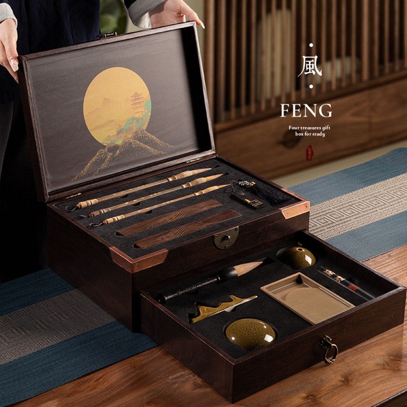 プロ仕様の高級書道セット（筆、硯、筆立て、墨、段硯、文鎮、墨、筆を含む）