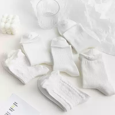 Socks female spring summer jk socks in the tube socks Japanese solid color Lolita cotton socks breathable student socks white lace stockings