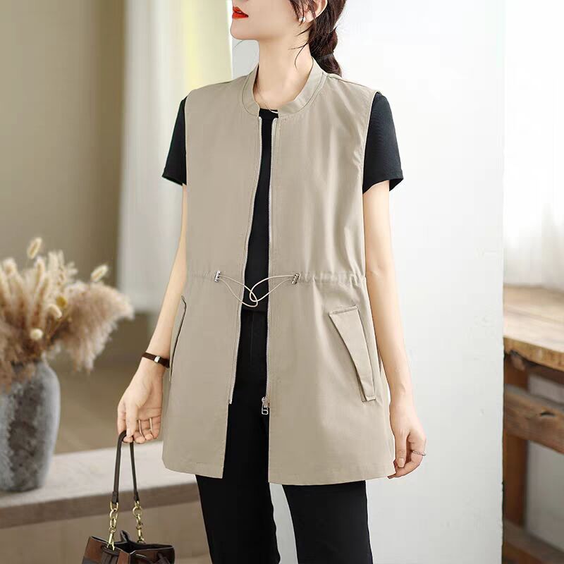 Casual Drawstring Trench Coat Vest Jacket for Women, Autumn 2026 New Style, Large Size, Loose, Mid-Length, Outerwear Vest Top Casual Drawstring Trench Coat Vest Jacket for Women, Autumn 2026 New Style, Large Size, Loose, Mid-Length, Outerwear Vest Top