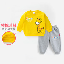 Pure cotton boys in male babies spring and autumn clothing for infants and young children 1 clothes 2 children 3456 years old thin guard suit