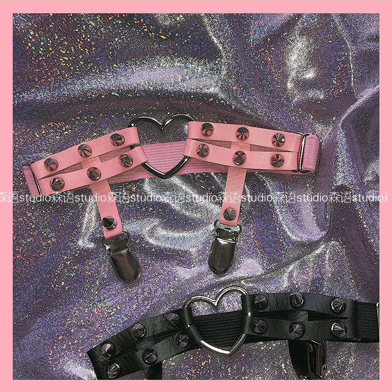 Châu Âu và Hoa Kỳ Harajuku punk yêu da tay hình trái tim đinh tán punk đường phố nhảy chân nhẫn garter với phụ kiện mát mẻ cô gái phu kien thoi trang nam nu