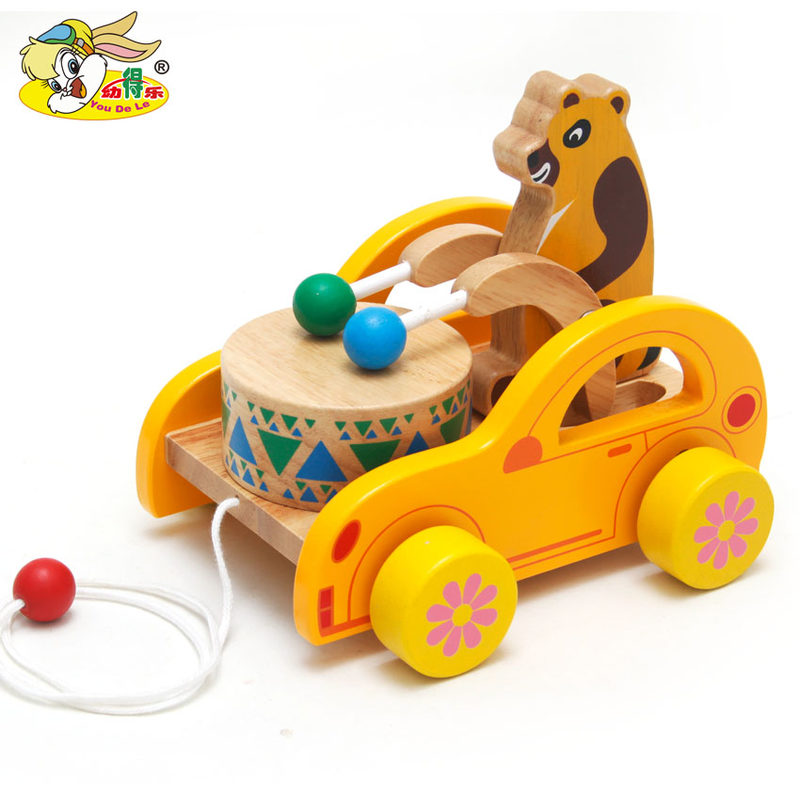 Yudele children's drag walker toy pull rope pull line Wooden bear drum baby puzzle 1-2-3 years old