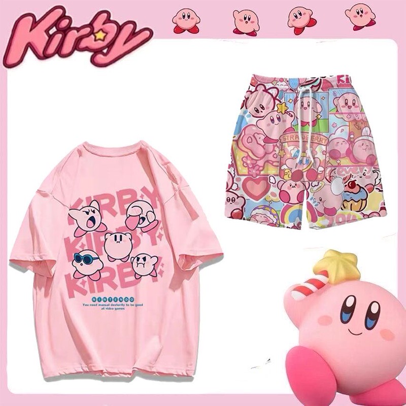 Summer Kirby Pure Cotton Short-Sleeve Set for Men, Trendy Basketball Sports Loose Shorts, Beach Shorts for Couples at the Seaside