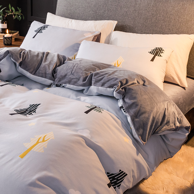 冬季加厚磨毛珊瑚绒床上四件套双面绒法兰绒法