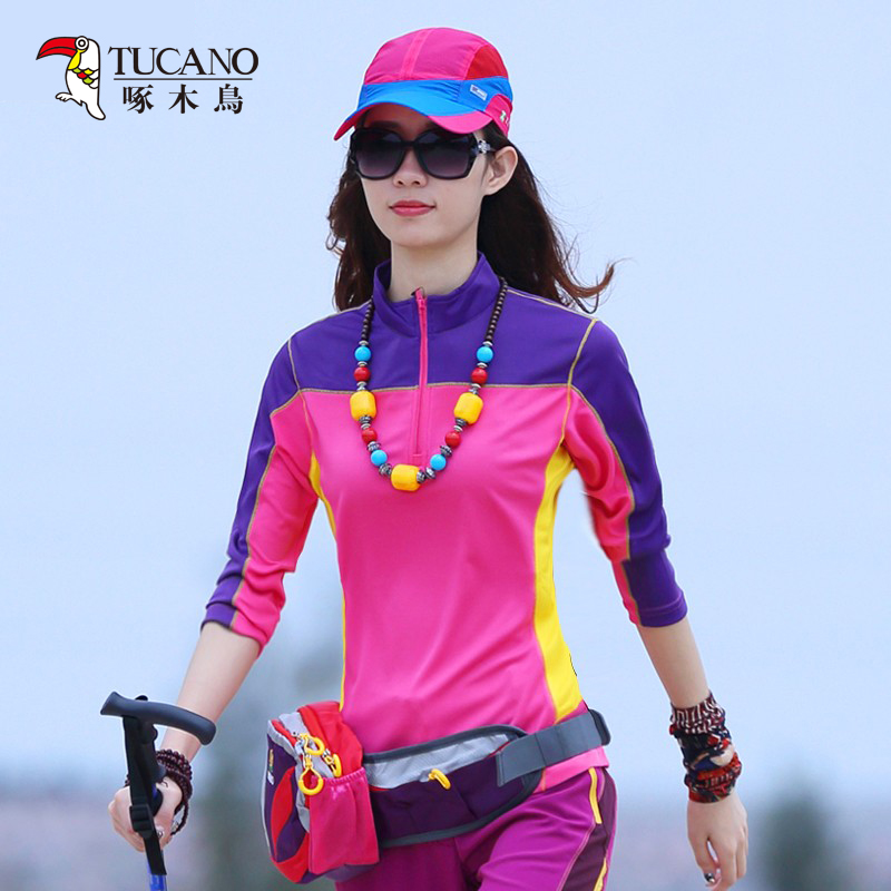 Summer thin section outdoor sports quick-drying clothes women's long-sleeved sweat-absorbing breathable quick-drying clothes women's mountaineering suit stand-up collar T-shirt