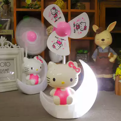 Creative cartoon ktcat mini fan table lamp usb rechargeable summer fan student mini charging electric fan