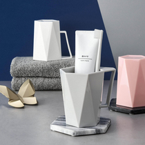 Simple geometric pattern plain wash cup with handle brush Cup Nordic bathroom dental Cup one pack
