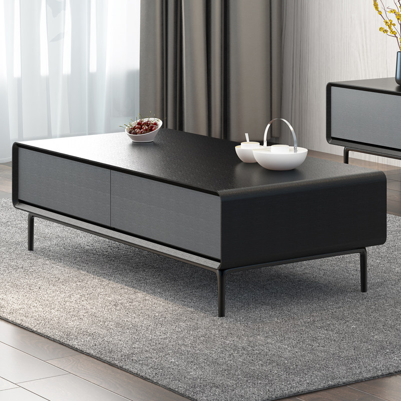 Modern minimalist tea table size living room home light luxury tea table Nordic black walnut color creative storage tea table