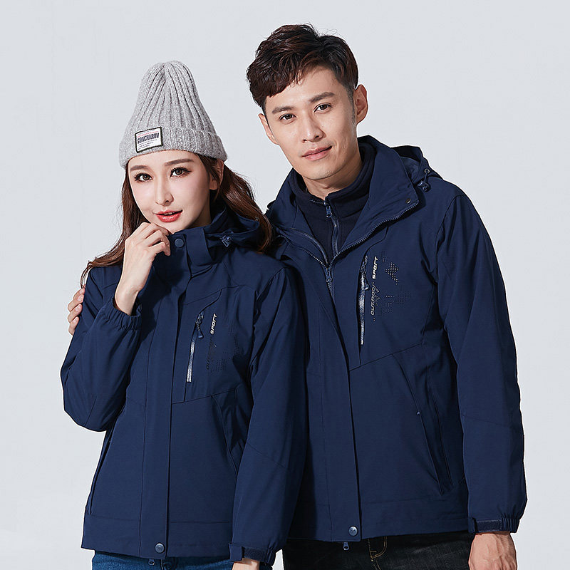 Outdoor jacket three-in-one female winter two-piece male detachable plus velvet padded windproof mountaineering suit Tibet tide