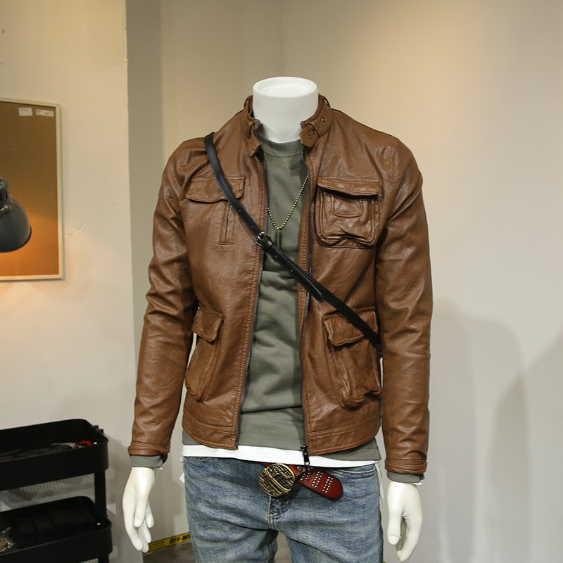 European and American retro tooling leather jacket men's locomotive clothes men's leather jacket man's leather jacket Han version Trend handsome and nostalgic