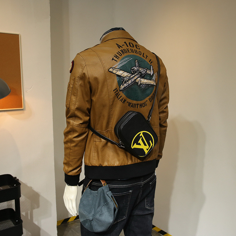 American retro Air Force leather jacket Male Locomotive Clothing for men's leather coat men's jacket Han version handsome gas locomotive jacket